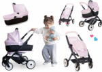 Smoby Set cărucior cu pătuț portabil combinație triplă Puschair Pink Maxi Cosi&Quinny Smoby și cărucior pentru păpuși gemene cu centură de sigurnață (SM253121-3)