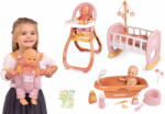 Smoby Set păpușa în șalopetă cu colț de luat masa Doll Baby Nurse Smoby și leagăn cu carusel și cădiță și oliță cu marsupiu (SM220105-1) Papusa