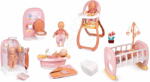Smoby Set păpușa în șalopetă cu baie Doll Baby Nurse Smoby cu wc și cădiță cu duș funcțional, leagăn cu scutece și sac de dormit (SM220105-4) Papusa