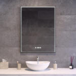 Welland Fekete keretes LED tükör 60x80cm | Páramentesítő - Óra - Fényerő + színhőfok állítás | Welland Luxury-Line Rana (INS-50096080BK-CD-V)