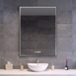 Welland Fekete keretes LED tükör 75x100cm | Páramentesítő - Óra - Fényerő + színhőfok állítás | Welland Luxury-Line Rana (INS-500975100BK-CD-V)