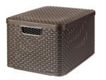 Curver Rattan hatású kosár tetővel, 30l, sötétbarna, CURVER "Style L