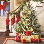  Szalvéta 33x33cm 20db/darab Decorated Staircase, Lépcssőfeljáró karácsonyi díszben (AMB.33304930)