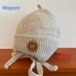  Vastag kötött baba sapka pamut béléssel - Bézs oroszlános (34-36 cm fejkörfogat)