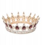  Fém Diadém Drágakövekkel Korona Tiara Királynő Piros Kövek Jelmez