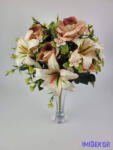  Rózsa + Liliom 12 fejes vegyes selyemvirág csokor 35 cm - Barack