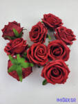  Bársony hatású rózsa fej 7cm - Piros
