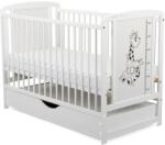 BabyNeeds Patut bebe lemn cu sertar BabyNeeds Timmi Girafa, alb, 120x60 cm, 3 nivele saltea (BOTIMG02AL)