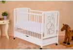 Qmini Patut bebe Qmini Timmi Heart 120x60 cm alb, lemn pin+MDF, sertar, 3 nivele saltea (QMTIMH02AL)