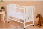Qmini Patut bebe Qmini Timmi Heart cu roti, alb, lemn pin si MDF, 120x60 cm, 3 niveluri somiera (QMTIMH01AL)
