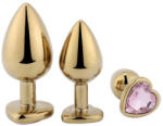 Erotikusjatek. hu Szív alakú arany színű anális dugó szett - rózsaszín ékszerrel