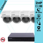 Hikvision 4 dome kamerás IP megfigyelőrendszer 2MP HD dome biztonsági kamera, 2.8 mm-es fix objektívvel, PoE, P2P, kültéri, fém ház, vandálbiztos (DS7104NIQ14PM-DS2CD1121I28MMF-DOME-4)