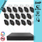 Techson 16 cső kamerás analóg megfigyelőrendszer 5MP HD cső biztonsági kamera, 2.8 mm fix objektívvel, beépített mikrofon (TCRA12M816-TCAED1C905WIA28-KOMPAKT-16)