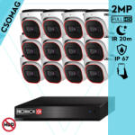 Provision-ISR 12 dome kamerás analóg megfigyelőrendszer 2MP HD Pro biztonsági kamera, inframegvilágítás 20m, 2.8mm fix lencse, 88° látószög (SH16200A5N2LMMV2-DI320A28-DOME-12)