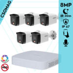 Dahua 5 cső kamerás IP megfigyelőrendszer 8MP cső biztonsági kamera, 2.8 mm-es fix objektívvel, PoE, beépített mikrofonnal, hibrid megvilágítással, fém ház, kültéri (NVR21088PS3-IPCHFW1839TCPAIL0280BS6-KOMP