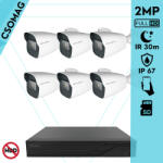 Techson 6 cső kamerás IP megfigyelőrendszer 2MP cső biztonsági kamera, 2.8 mm-es fix objektívvel, SD kártya foglalattal, PoE, IR LED 30m, kültéri, fém ház (TCRI12S08PNS-TCIEA5C902IHAM28-KOMPAKT-6)