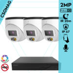 Techson 3 turret kamerás IP megfigyelőrendszer 2MP HD turret biztonsági kamera, 2.8 mm-es fix objektívvel, PoE, beépített mikrofonnal, hibrid fényű megvilágítás, kültéri, fém ház (TCRI12S04PNS-TCIEL2E002WIA28