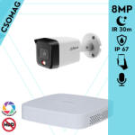 Dahua 1 cső kamerás IP megfigyelőrendszer 8MP cső biztonsági kamera, 2.8 mm-es fix objektívvel, PoE, beépített mikrofonnal, hibrid megvilágítással, fém ház, kültéri (NVR2104PS3-IPCHFW1839TCPAIL0280BS6-KOMPA