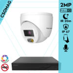 Techson 1 turret kamerás IP megfigyelőrendszer 2MP turret biztonsági kamera, 2.8 mm-es fix objektív, PoE, beépített mikrofonnal, hibrid világítással 20m-ig, kültéri (TCRI12S04PNS-TCIEL2E002WIA28P-TURRET-1)