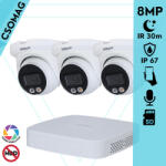 Dahua 3 turret kamerás IP megfigyelőrendszer 8MP turret biztonsági kamera, 2.8 mm-es fix objektívvel, PoE, microSD kártyafoglalat, hibrid megvilágítással, fém ház, kültéri (NVR2104PS3-IPCHDW2849TMSIL0280B-T