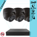 Techson 3 dome kamerás analóg megfigyelőrendszer 5MP HD dóm biztonsági kamera, 2.8 mm fix objektívvel, antracitszürke fém ház (TCRA12S204NS-TCAEB3E005IA28-DOME-3)
