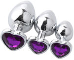 Erotikusjatek. hu Szív alakú ezüst színű anális dugó szett -sötétlila ékszerrel