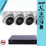 Hikvision 4 turret kamerás IP megfigyelőrendszer 4MP turret biztonsági kamera, 2.8 - 12 mm varifokális objektív, hang I/O, riasztás I/O, Valós WDR, microSD, PoE, P2P, IR LED 30m, fém ház, kültéri (DS7104NIQ14PM