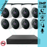 Techson 8 dome kamerás analóg megfigyelőrendszer 2MP NightVision HD dóm biztonsági kamera, 2.8 mm fix objektívvel, valós WDR, beépített mikrofonnal (TCRA12S408NS-TCAMS3E002IHA28-DOME-8)