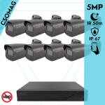 Techson 8 cső kamerás analóg megfigyelőrendszer 5MP HD cső biztonsági kamera, 2.8 mm fix objektívvel, antracitszürke fém ház (TCRA12S408NS-TCAEB3C005I50A28-KOMPAKT-8)