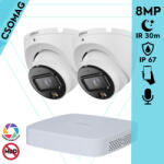 Dahua 2 turret kamerás IP megfigyelőrendszer 8MP turret biztonsági kamera, 2.8 mm-es fix objektívvel, PoE, beépített mikrofonnal, hibrid megvilágítással, fém ház, kültéri (NVR2104PS3-IPCHDW1839TPAIL0280BS6-