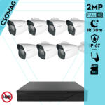 Techson 7 cső kamerás IP megfigyelőrendszer 2MP cső biztonsági kamera, 2.8 mm-es fix objektívvel, SD kártya foglalattal, PoE, IR LED 30m, kültéri, fém ház (TCRI12S08PNS-TCIEA5C902IHAM28-KOMPAKT-7)