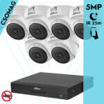 Dahua 6 dome kamerás analóg megfigyelőrendszer 5MP HD dóm biztonsági kamera, 2, 8 mm fix objektív, beltéri (XVR5108HSI3-HACT1A51U0280BS2-DOME-6)