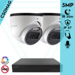 Techson 2 dome kamerás analóg megfigyelőrendszer 5MP HD dóm biztonsági kamera, 2.8 mm fix objektívvel, beépített mikrofon (TCRA12S204NS-TCAED1E005WIA28-DOME-2)