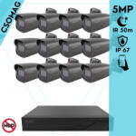 Techson 12 cső kamerás analóg megfigyelőrendszer 5MP HD cső biztonsági kamera, 2.8 mm fix objektívvel, antracitszürke fém ház (TCRA12M816-TCAEB3C005I50A28-KOMPAKT-12)