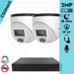 Techson 2 turret kamerás IP megfigyelőrendszer 2MP HD turret biztonsági kamera, 2.8 mm-es fix objektívvel, PoE, beépített mikrofonnal, hibrid fényű megvilágítás, kültéri, fém ház (TCRI12S04PNS-TCIEL2E002WIA28