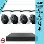 Techson 4 dome kamerás analóg megfigyelőrendszer 2MP NightVision HD dóm biztonsági kamera, 2.8 mm fix objektívvel, valós WDR, beépített mikrofonnal (TCRA12S204NS-TCAMS3E002IHA28-DOME-4)