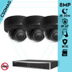 Hikvision 3 dome kamerás IP megfigyelőrendszer 8MP dome biztonsági kamera, AcuSense, 2.8 mm-es fix objektívvel, PoE, P2P, IR LED 30m, fekete fém ház, kültéri, IK10 vandálbiztos (DS7604NXIK14PD-DS2CD2183G2IS28MM