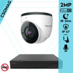 Techson 1 dome kamerás analóg megfigyelőrendszer 2MP NightVision HD dóm biztonsági kamera, 2.8 mm fix objektívvel, valós WDR, beépített mikrofonnal (TCRA12S204NS-TCAMS3E002IHA28-DOME-1)