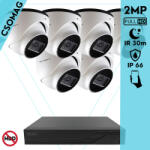 Techson 6 dome kamerás analóg megfigyelőrendszer 2MP HD dóm biztonsági kamera, 2.8 mm fix objektívvel (TCRA12S408NS-TCAEB5E002IH28-DOME-6)