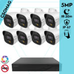 Techson 8 cső kamerás analóg megfigyelőrendszer 5MP HD cső biztonsági kamera, 2.8 mm fix objektívvel, beépített mikrofon (TCRA12S408NS-TCAED1C905WIA28-KOMPAKT-8)