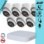 Dahua 7 turret kamerás IP megfigyelőrendszer 4MP HD turret biztonsági kamera, 2.8 mm-es fix objektívvel, PoE, beépített mikrofonnal, színes éjszakai kép, kültéri (NVR21088PS3-DHIPCHDW1439VPAIL0280B-TURRET-7