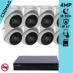 Hikvision 8 turret kamerás IP megfigyelőrendszer 4MP turret biztonsági kamera, 2.8 - 12 mm varifokális objektív, hang I/O, riasztás I/O, Valós WDR, microSD, PoE, P2P, IR LED 30m, fém ház, kültéri (DS7108NIQ18PM