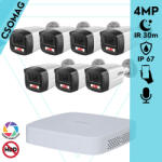 Dahua 7 cső kamerás IP megfigyelőrendszer 4MP HD cső biztonsági kamera, 2.8 mm-es fix objektívvel, PoE, beépített mikrofonnal, színes éjszakai kép, kültér (NVR21088PS3-DHIPCHFW1439TL1PAIL0280B-KOMPAKT-7)