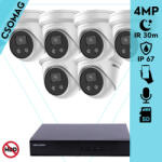 Hikvision 6 turret kamerás IP megfigyelőrendszer 4MP turret biztonsági kamera, 2.8 mm-es fix objektívvel, beépített mikrofon, microSD, valós WDR, PoE, P2P, IR LED 30m, fém ház, kültéri (DS7108NIQ18PM-DS2CD2346G