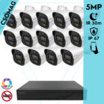 Techson 14 cső kamerás analóg megfigyelőrendszer 5MP HD cső biztonsági kamera, 2.8 mm fix objektívvel, beépített mikrofon (TCRA12M816-TCAED1C905WIA28-KOMPAKT-14)