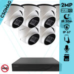 Techson 6 turret kamerás IP megfigyelőrendszer 2MP turret biztonsági kamera, 2.8 mm-es fix objektívvel, PoE, SD kártya foglalattal, beépített mikrofonnal, IR LED 30m, kültéri, fém ház (TCRI12S08PNS-TCIEA5E002