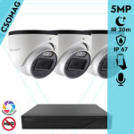 Techson 3 dome kamerás analóg megfigyelőrendszer 5MP HD dóm biztonsági kamera, 2.8 mm fix objektívvel, beépített mikrofon (TCRA12S204NS-TCAED1E005WIA28-DOME-3)