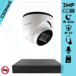 Techson 1 turret kamerás IP megfigyelőrendszer 2MP turret biztonsági kamera, 2.8 mm-es fix objektívvel, PoE, SD kártya foglalattal, beépített mikrofonnal, IR LED 30m, kültéri, fém ház (TCRI12S04PNS-TCIEA5E002