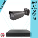 Techson 1 cső kamerás analóg megfigyelőrendszer 5MP HD cső biztonsági kamera, 2.8 mm fix objektívvel, antracitszürke fém ház (TCRA12S204NS-TCAEB3C005I50A28-KOMPAKT-1)