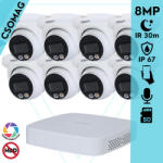 Dahua 8 turret kamerás IP megfigyelőrendszer 8MP turret biztonsági kamera, 2.8 mm-es fix objektívvel, PoE, microSD kártyafoglalat, hibrid megvilágítással, fém ház, kültéri (NVR21088PS3-IPCHDW2849TMSIL0280B-